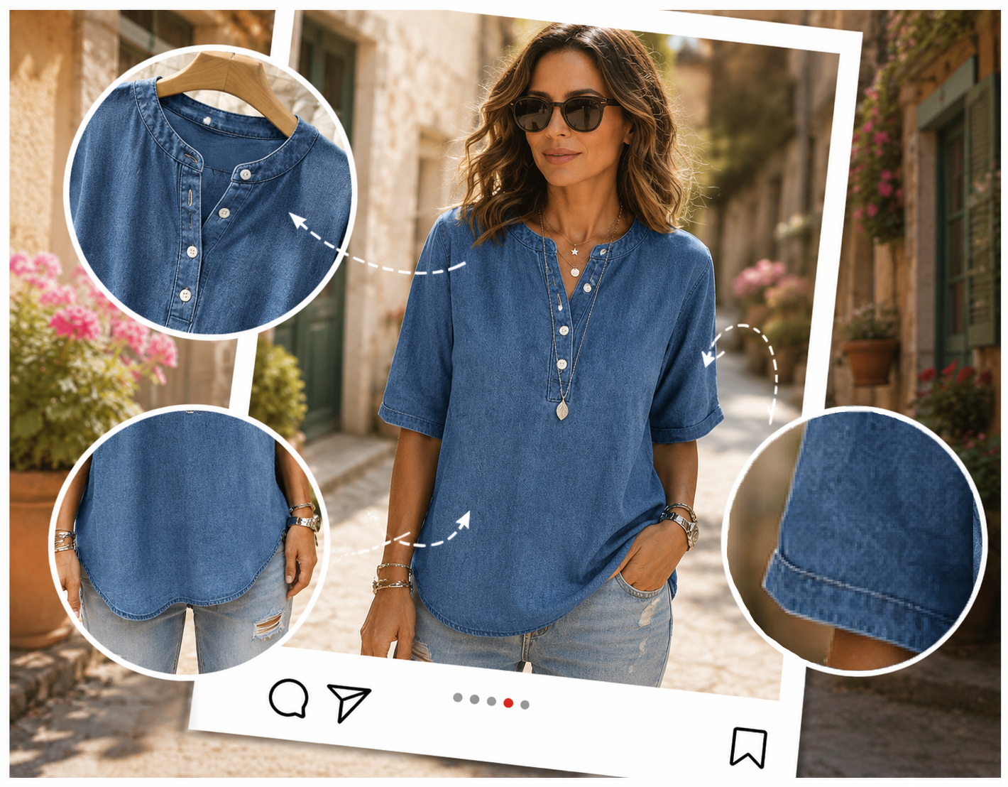 Cotton-linen Henley shirt breathable comfort