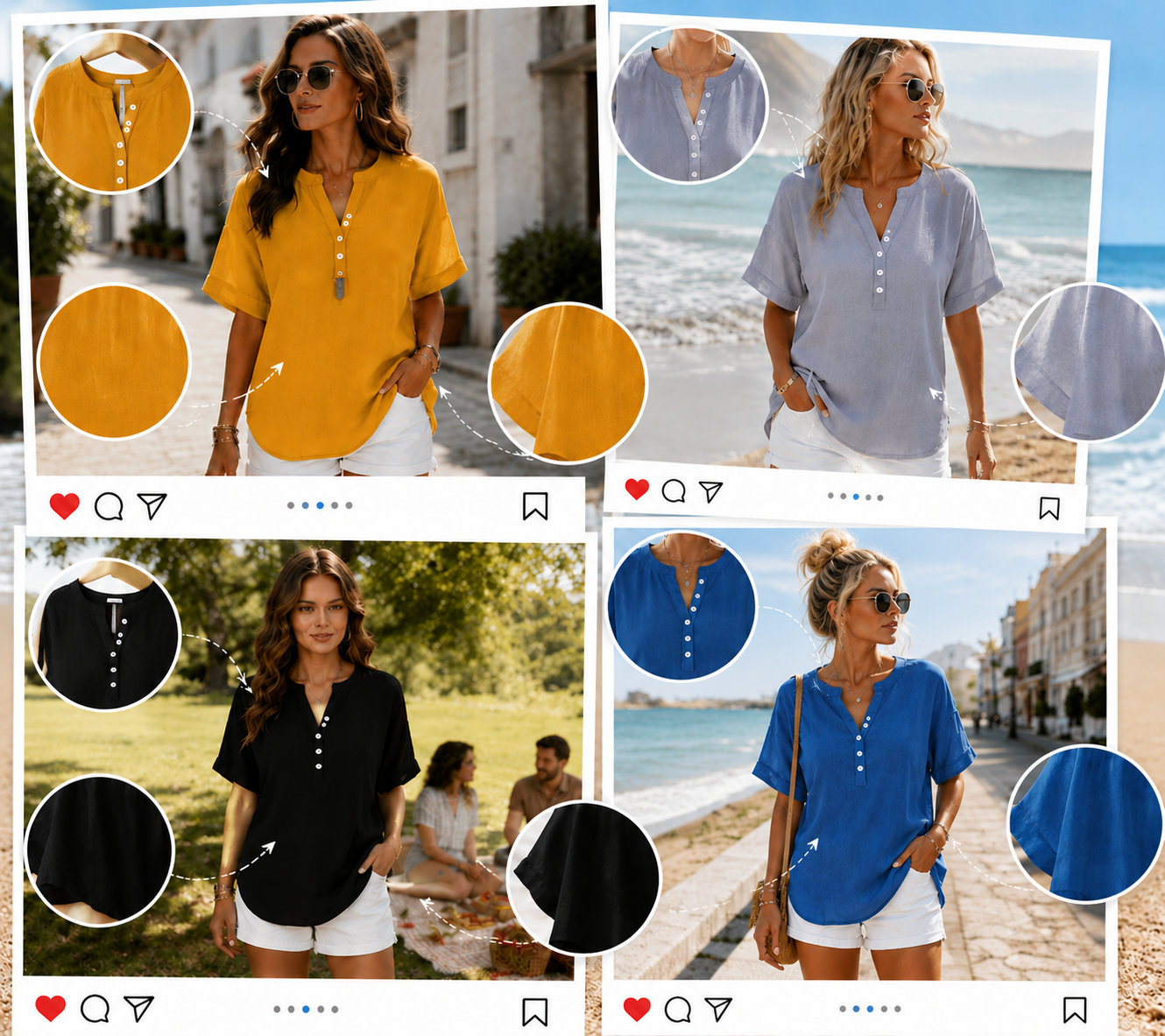 Cotton-linen Henley shirt color options