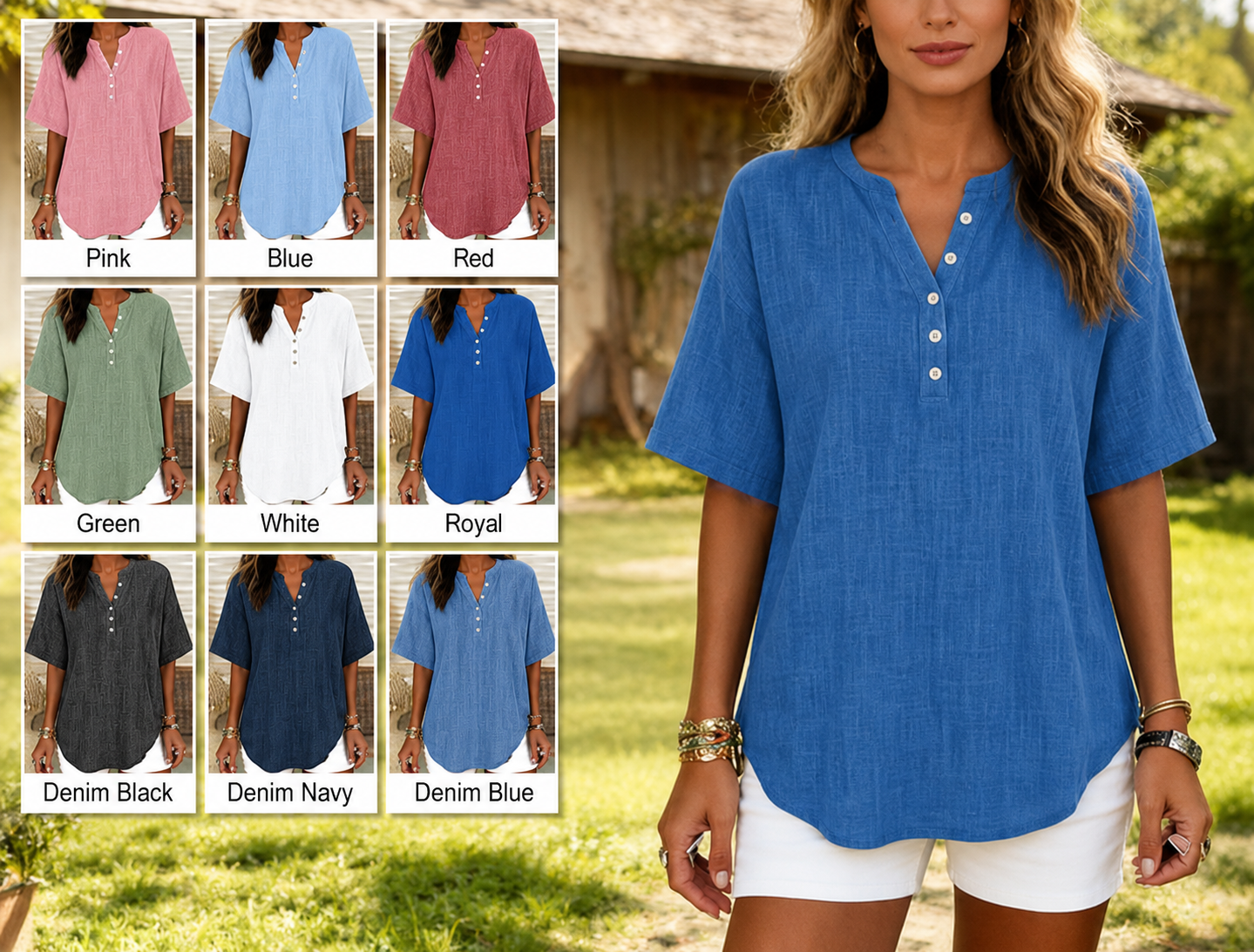 Casual & Cozy Classic Cotton-linen Henley Shirt